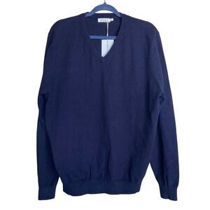 Collars & Co Luxury Touch Cotton Cashmere V-Neck Sweater Navy Blue XL NWT